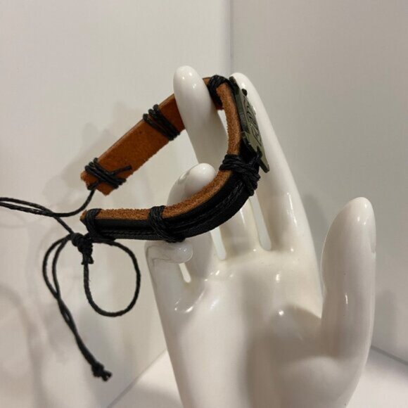 Leather  Metal Adjustable Bracelet With metal handcuffs symbol commitment - Picture 7 of 14